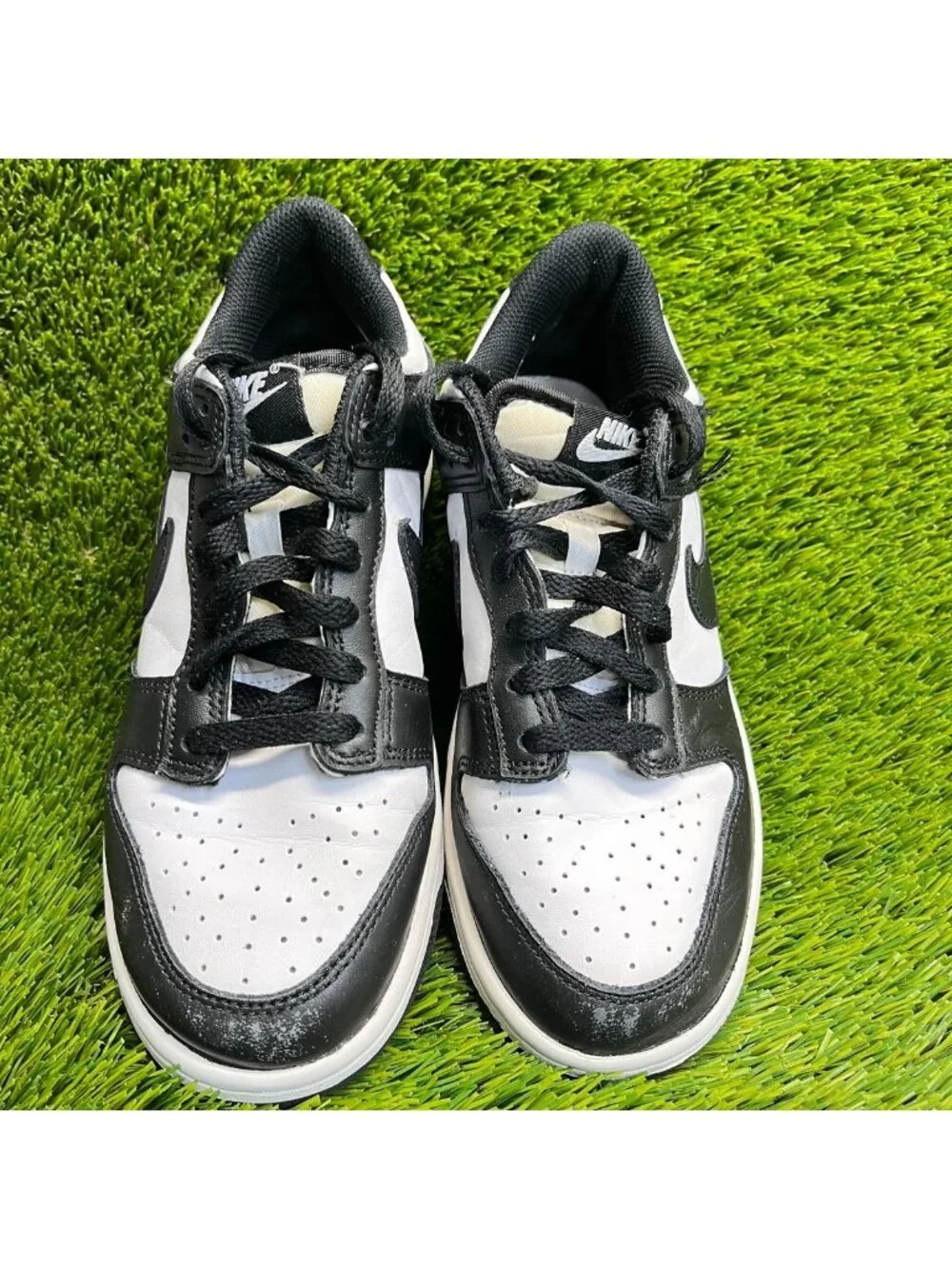 Nike Dunk Low Retro Boys Size 6Y White Black Athletic Leather Shoes Sneakers